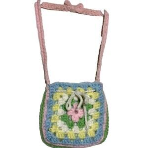 Handmade Crochet Granny Square Shoulder Bag Multicolor Floral Lined Strap Mini